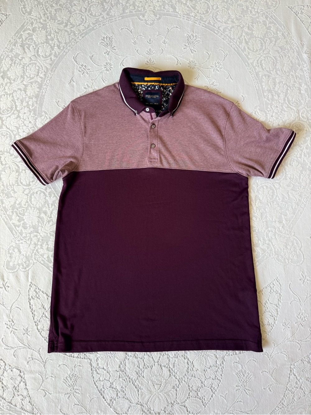 Denim & Flower Ricky Singh Colorblock Polo Shirt Mens Large Burgundy‎ Maroon L